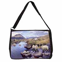 Border Collie on Sheep Watch Large Black Laptop Shoulder Bag School/College