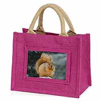 Red Squirrel in Snow Little Girls Small Pink Jute Shopping Bag