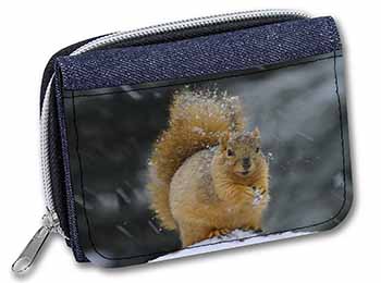 Red Squirrel in Snow Unisex Denim Purse Wallet