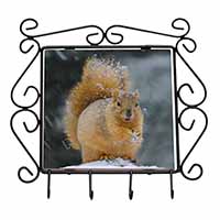 Red Squirrel in Snow Wrought Iron Key Holder Hooks