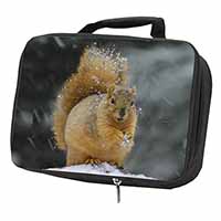 Red Squirrel in Snow Black Insulated School Lunch Box/Picnic Bag