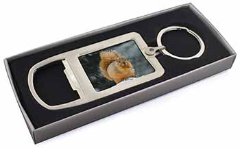 Red Squirrel in Snow Chrome Metal Bottle Opener Keyring in Box
