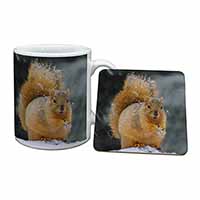 Red Squirrel in Snow Mug and Coaster Set