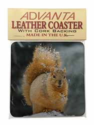 Red Squirrel in Snow Single Leather Photo Coaster