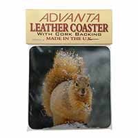 Red Squirrel in Snow Single Leather Photo Coaster