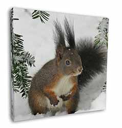 Forest Snow Squirrel Square Canvas 12"x12" Wall Art Picture Print