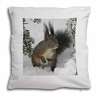 Forest Snow Squirrel Soft White Velvet Feel Scatter Cushion