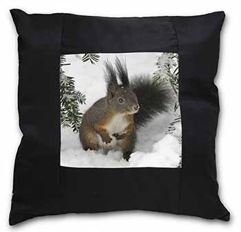 Forest Snow Squirrel Black Satin Feel Scatter Cushion