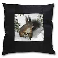 Forest Snow Squirrel Black Satin Feel Scatter Cushion