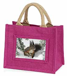 Forest Snow Squirrel Little Girls Small Pink Jute Shopping Bag