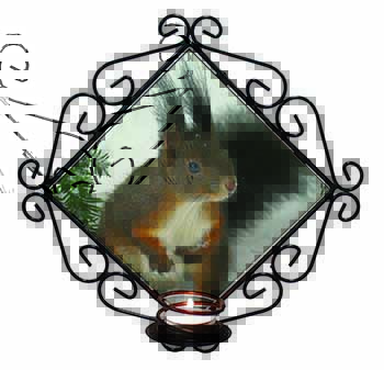 Forest Snow Squirrel Wrought Iron Wall Art Candle Holder