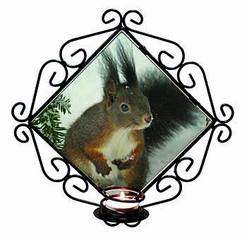 Forest Snow Squirrel Wrought Iron Wall Art Candle Holder