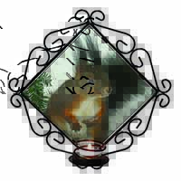 Forest Snow Squirrel Wrought Iron Wall Art Candle Holder