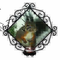Forest Snow Squirrel Wrought Iron Wall Art Candle Holder