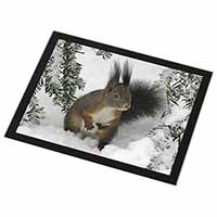 Forest Snow Squirrel Black Rim High Quality Glass Placemat