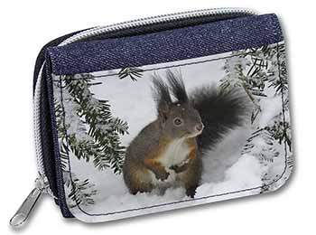 Forest Snow Squirrel Unisex Denim Purse Wallet