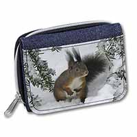 Forest Snow Squirrel Unisex Denim Purse Wallet