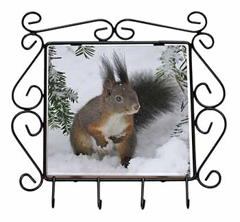 Forest Snow Squirrel Wrought Iron Key Holder Hooks