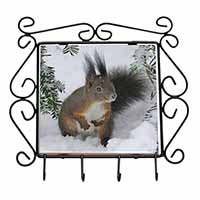 Forest Snow Squirrel Wrought Iron Key Holder Hooks