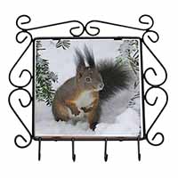 Forest Snow Squirrel Wrought Iron Key Holder Hooks