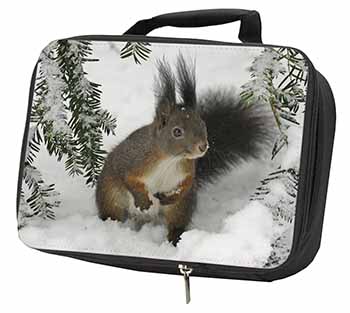 Forest Snow Squirrel Black Insulated School Lunch Box/Picnic Bag