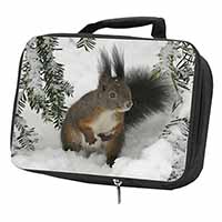 Forest Snow Squirrel Black Insulated School Lunch Box/Picnic Bag