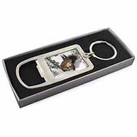 Forest Snow Squirrel Chrome Metal Bottle Opener Keyring in Box