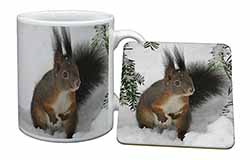 Forest Snow Squirrel Mug and Coaster Set