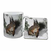 Forest Snow Squirrel Mug and Coaster Set