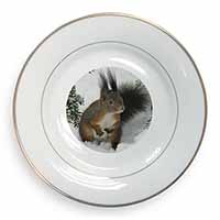 Forest Snow Squirrel Gold Rim Plate Printed Full Colour in Gift Box