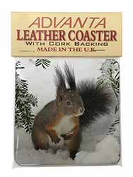 Forest Snow Squirrel Single Leather Photo Coaster