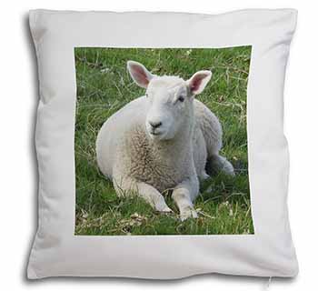 Lamb in Field Soft White Velvet Feel Scatter Cushion