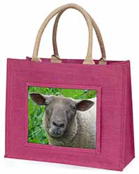 Cute Sheeps Face Large Pink Jute Shopping Bag