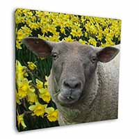 Cute Sheep with Daffodils Square Canvas 12"x12" Wall Art Picture Print