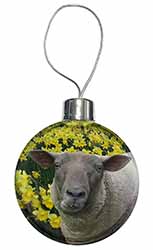 Cute Sheep with Daffodils Christmas Bauble