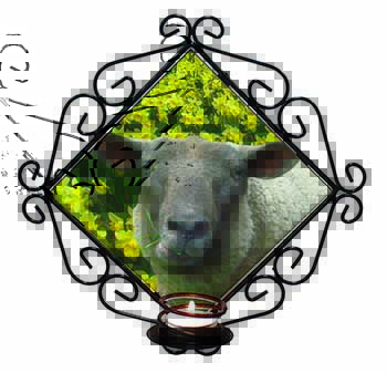 Cute Sheep with Daffodils Wrought Iron Wall Art Candle Holder