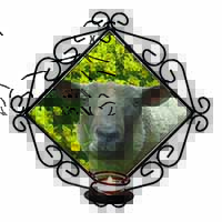 Cute Sheep with Daffodils Wrought Iron Wall Art Candle Holder