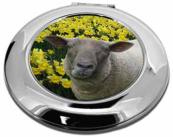 Cute Sheep with Daffodils Make-Up Round Compact Mirror