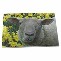 Large Glass Cutting Chopping Board Cute Sheep with Daffodils