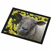 Cute Sheep with Daffodils Black Rim High Quality Glass Placemat