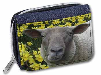 Cute Sheep with Daffodils Unisex Denim Purse Wallet