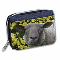 Cute Sheep with Daffodils Unisex Denim Purse Wallet
