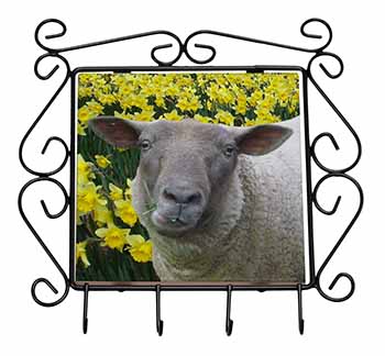 Cute Sheep with Daffodils Wrought Iron Key Holder Hooks