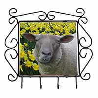 Cute Sheep with Daffodils Wrought Iron Key Holder Hooks