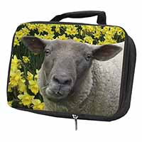 Cute Sheep with Daffodils Black Insulated School Lunch Box/Picnic Bag