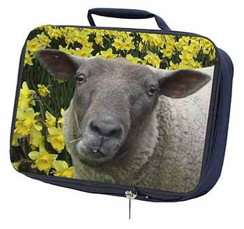 Cute Sheep with Daffodils Navy Insulated School Lunch Box/Picnic Bag