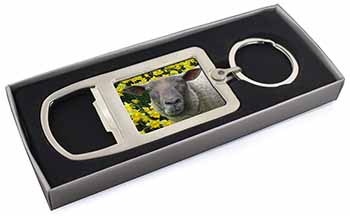 Cute Sheep with Daffodils Chrome Metal Bottle Opener Keyring in Box