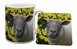 Cute Sheep with Daffodils Mug and Coaster Set