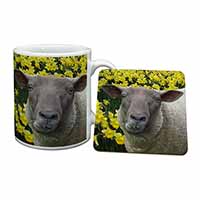 Cute Sheep with Daffodils Mug and Coaster Set
