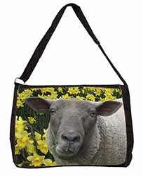 Cute Sheep with Daffodils Large Black Laptop Shoulder Bag School/College